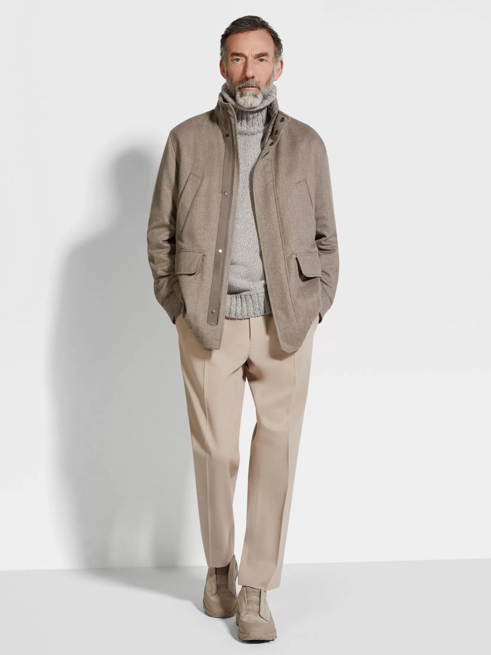 ZEGNA Jackets And Coats<Oasi Cashmere Elements Car Coat LightTaupeMultimélange