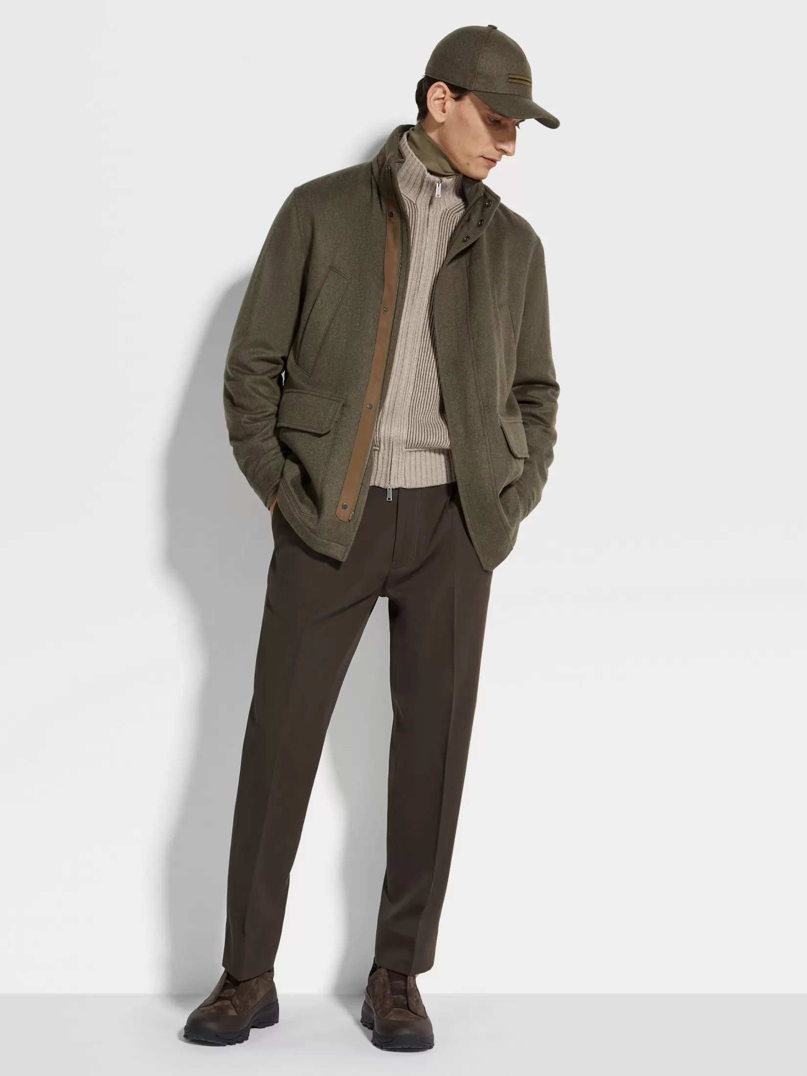 ZEGNA Jackets And Coats<Oasi Cashmere Elements Car Coat ArmyGreenMultimélange