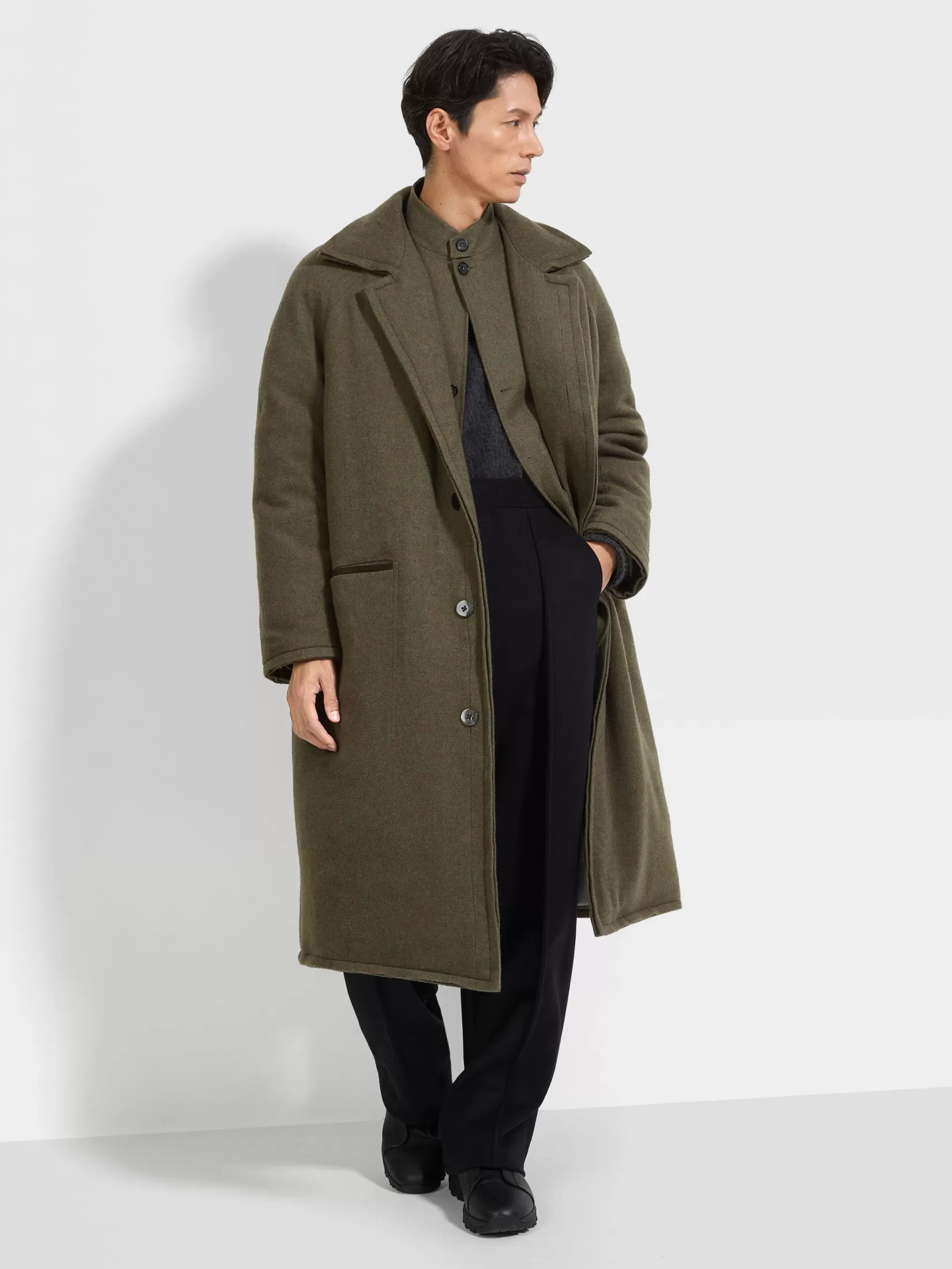 ZEGNA Jackets And Coats<Oasi Cashmere Elements Coat ArmyGreenMultimélange