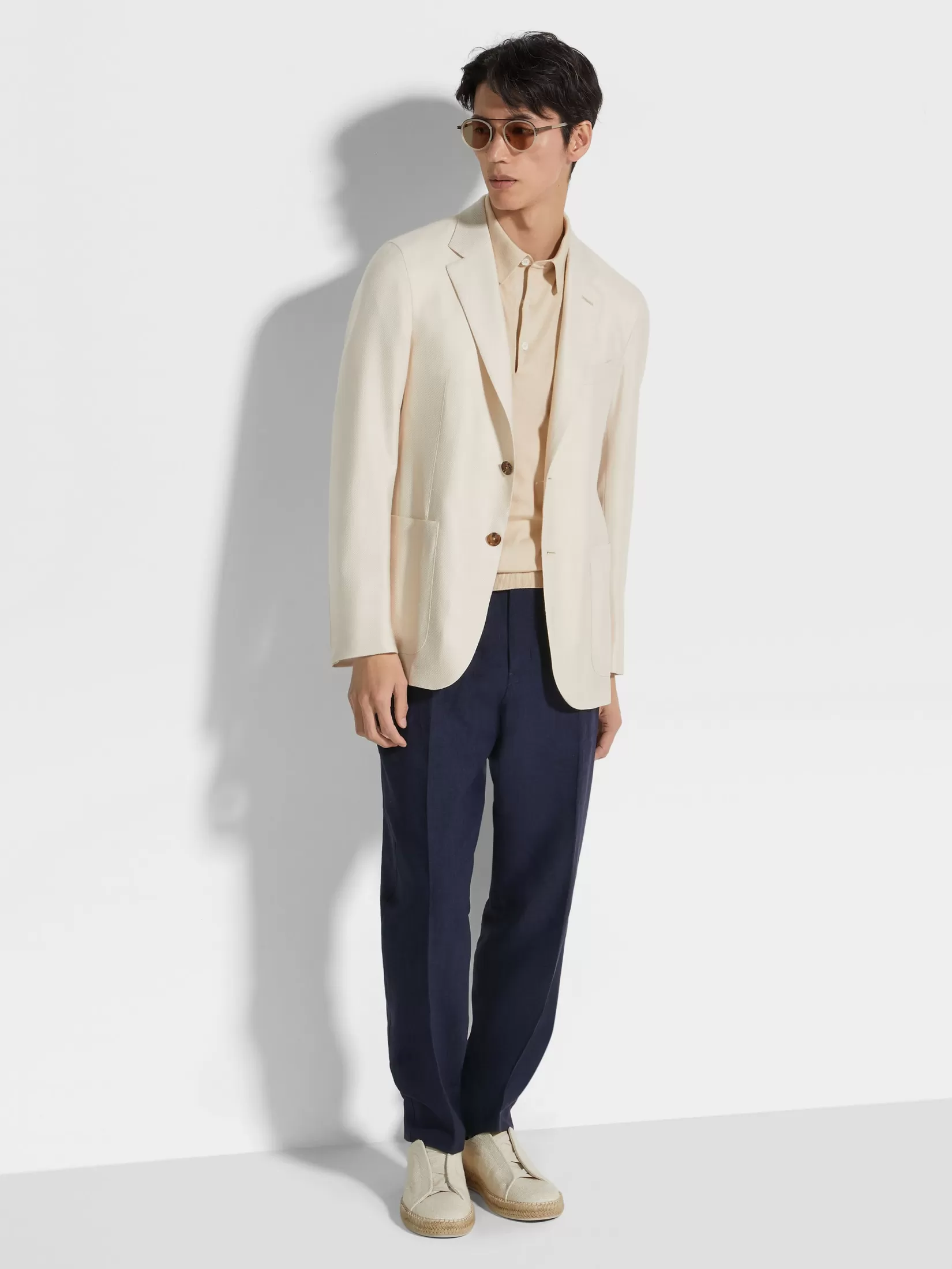 ZEGNA Blazers<Off White Cashmere Silk and Linen Jacket OffWhite