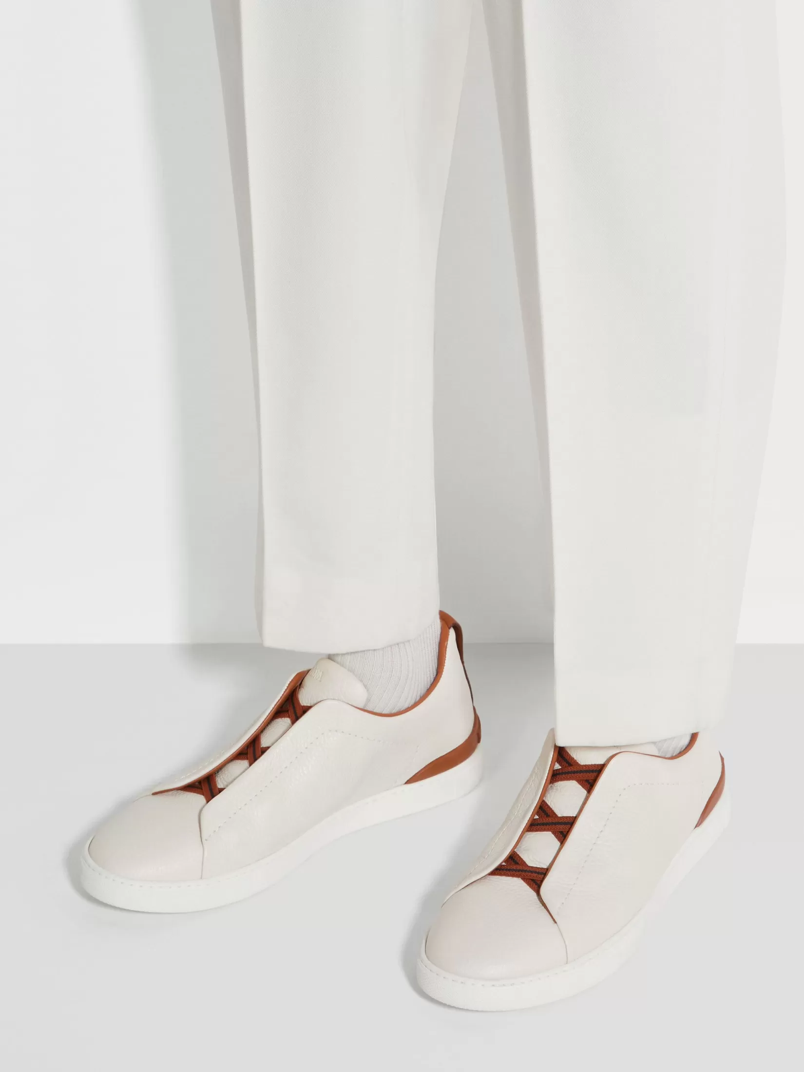 ZEGNA Sneakers<Off White Deerskin Triple Stitch™ Sneakers OffWhite