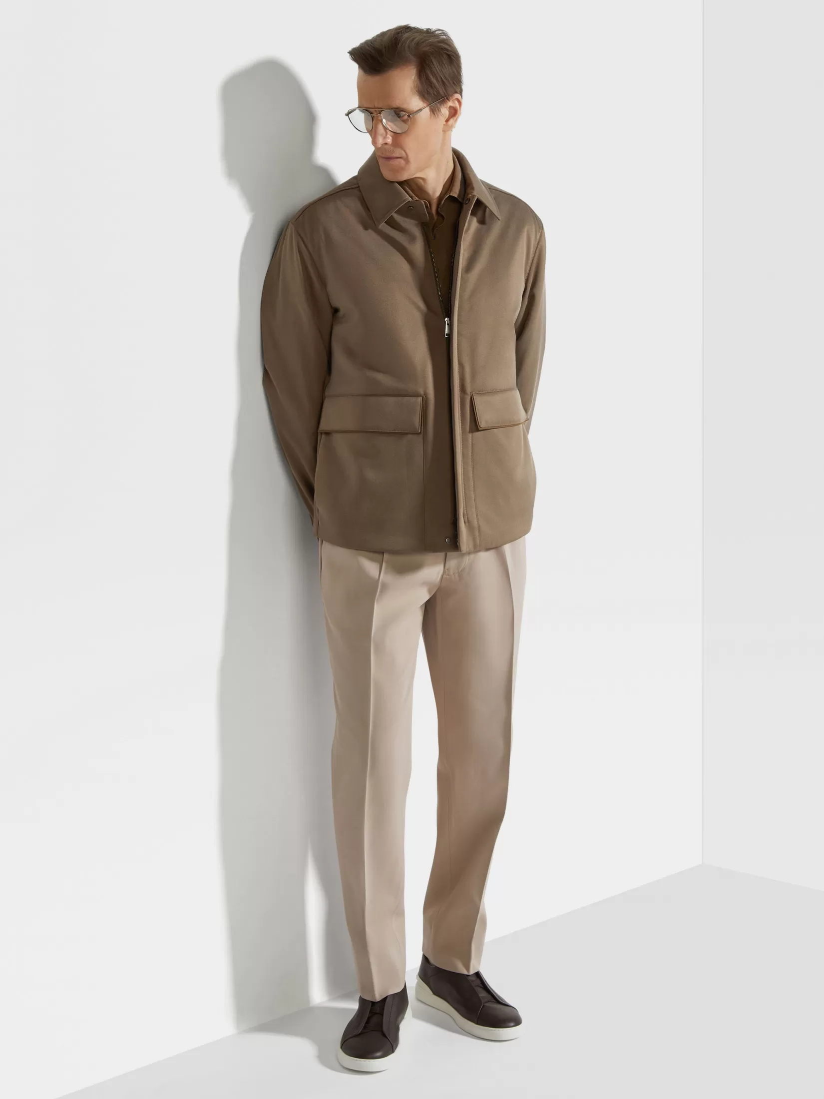 ZEGNA Jackets And Coats<Silk and Cashmere Blouson Khaki