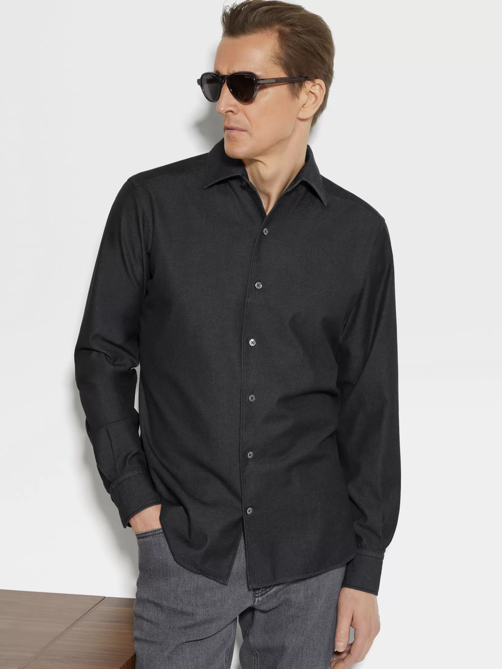 ZEGNA Shirts<Stone-washed Cashco Shirt DarkGrey