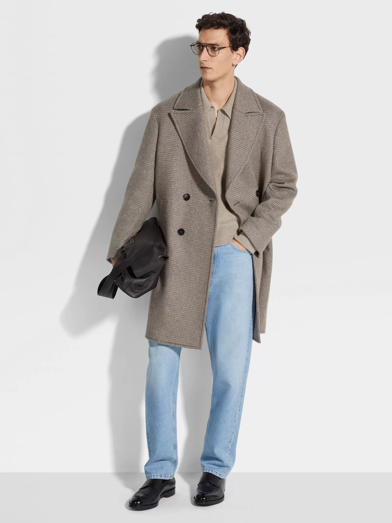 ZEGNA Jackets And Coats<Taupe and Grey Cashmere and Wool Blend Overcoat Taupe/Grey