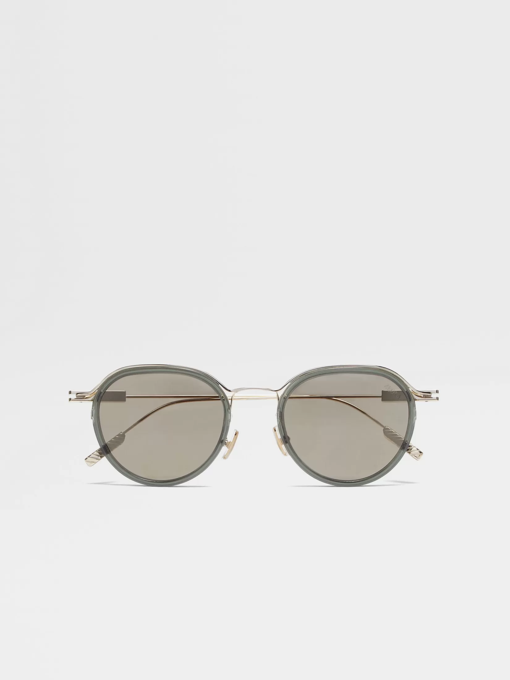 ZEGNA Sunglasses<Transparent Green and Pale Gold Acetate and Metal Sunglasses TransparentGreen/PaleGold