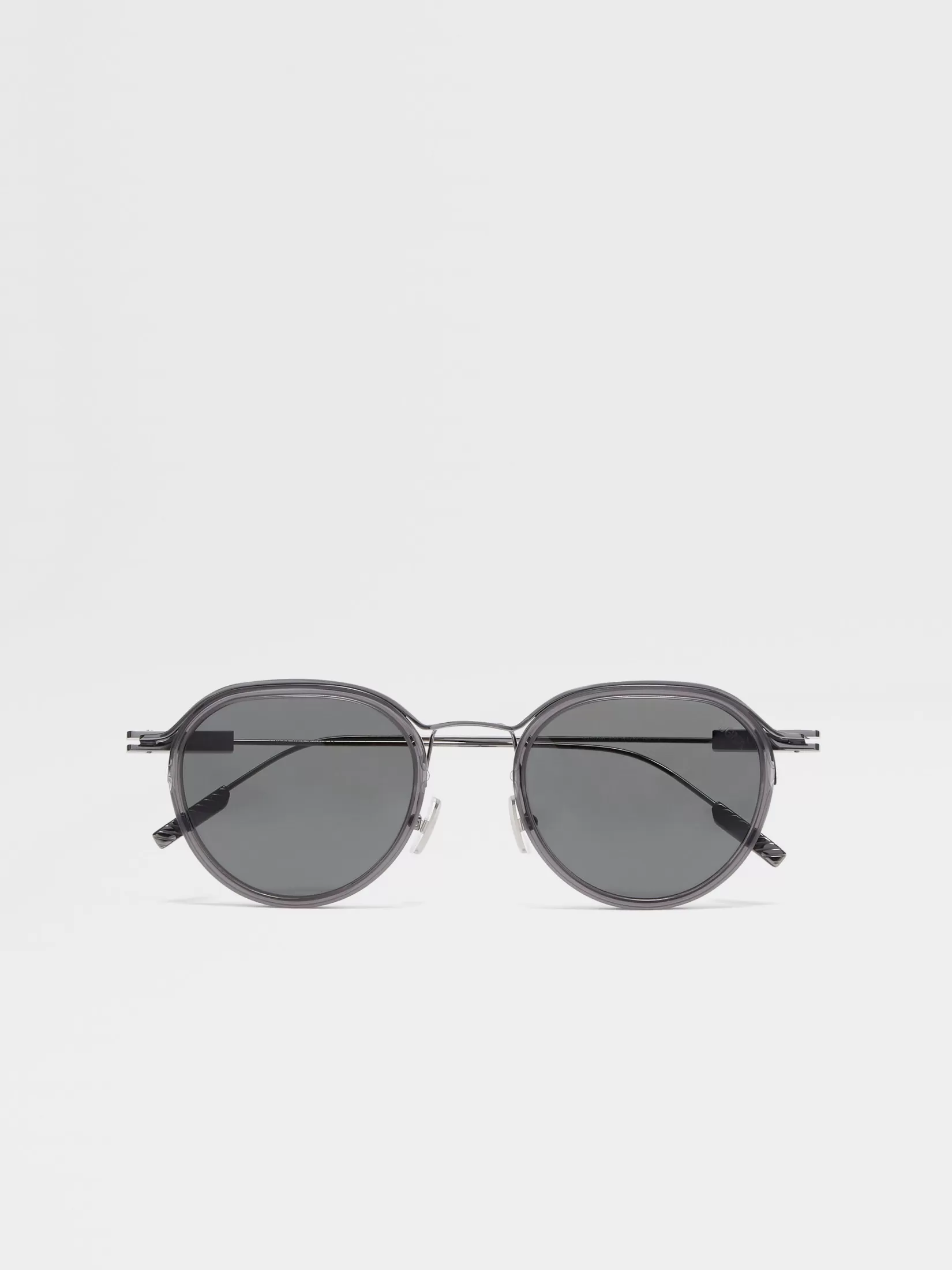 ZEGNA Sunglasses<Transparent Grey and Dark Ruthenium Acetate and Metal Sunglasses TransparentGrey/DarkRuthenium