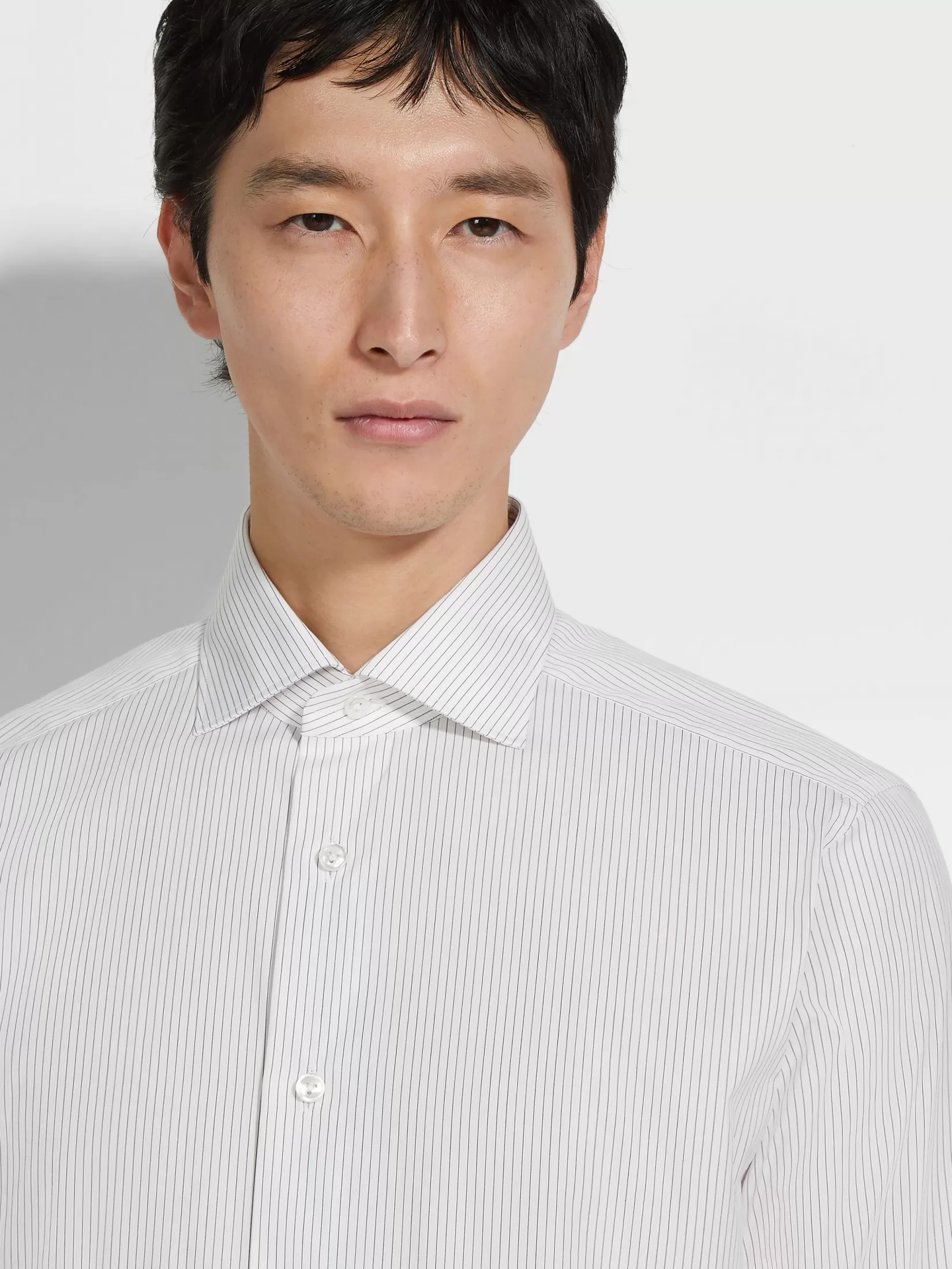 ZEGNA Shirts<White and Burgundy Striped Centoventimila Cotton Shirt White/Burgundy