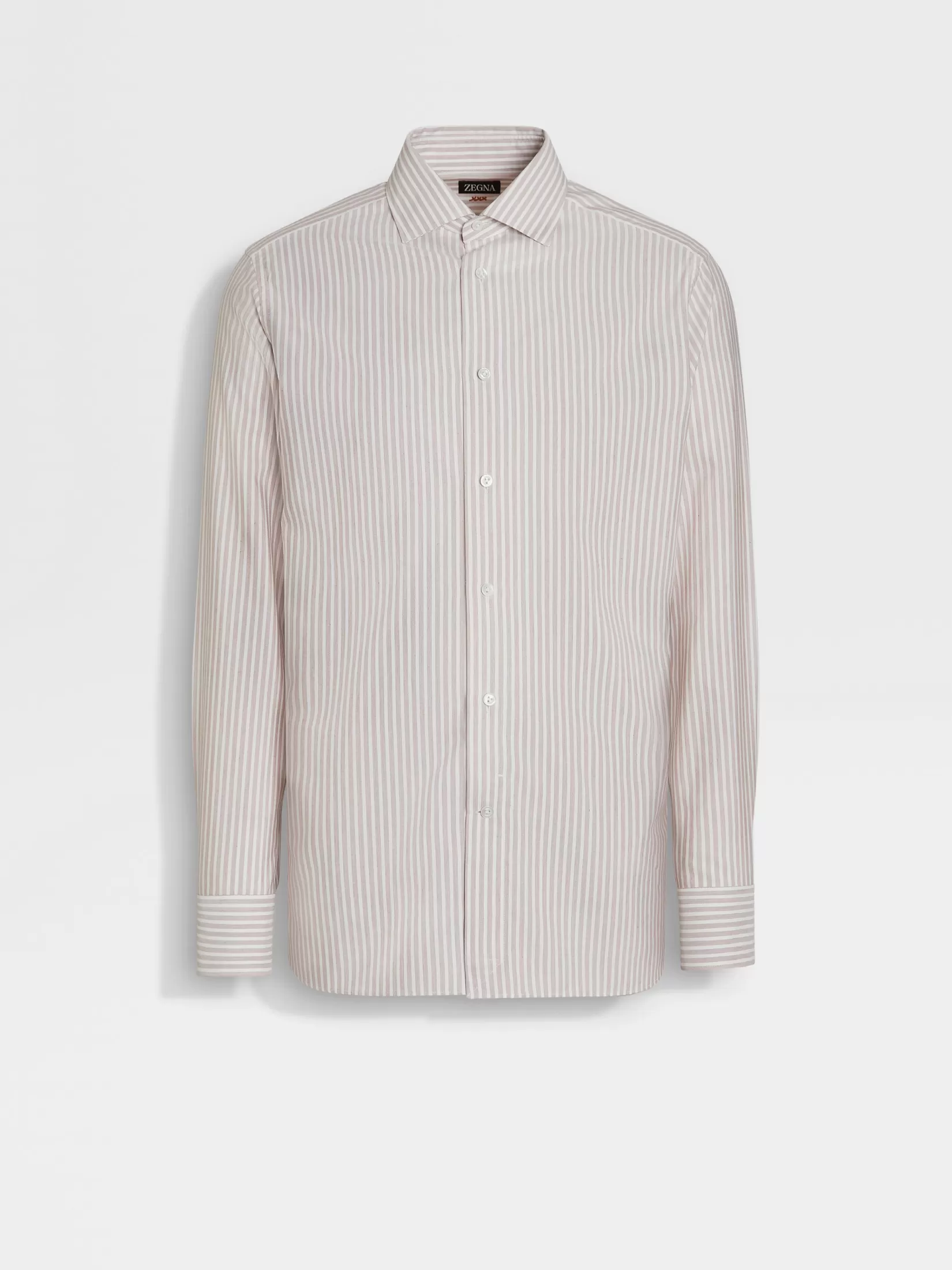 ZEGNA Shirts<White and Dark Purple Macro-striped Silk Cotton and Cashmere Shirt White/DarkPurple