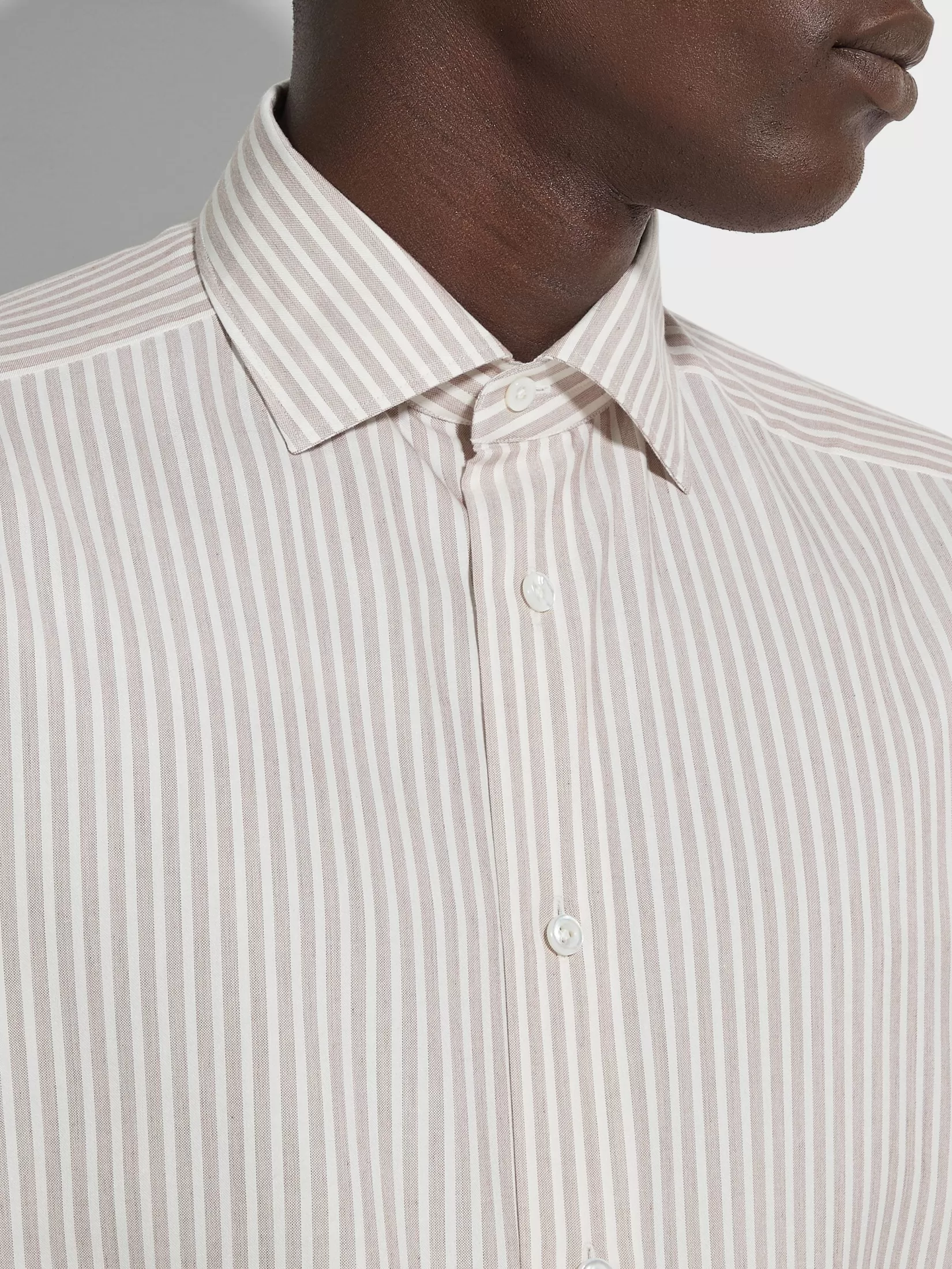 ZEGNA Shirts<White and Dark Purple Macro-striped Silk Cotton and Cashmere Shirt White/DarkPurple