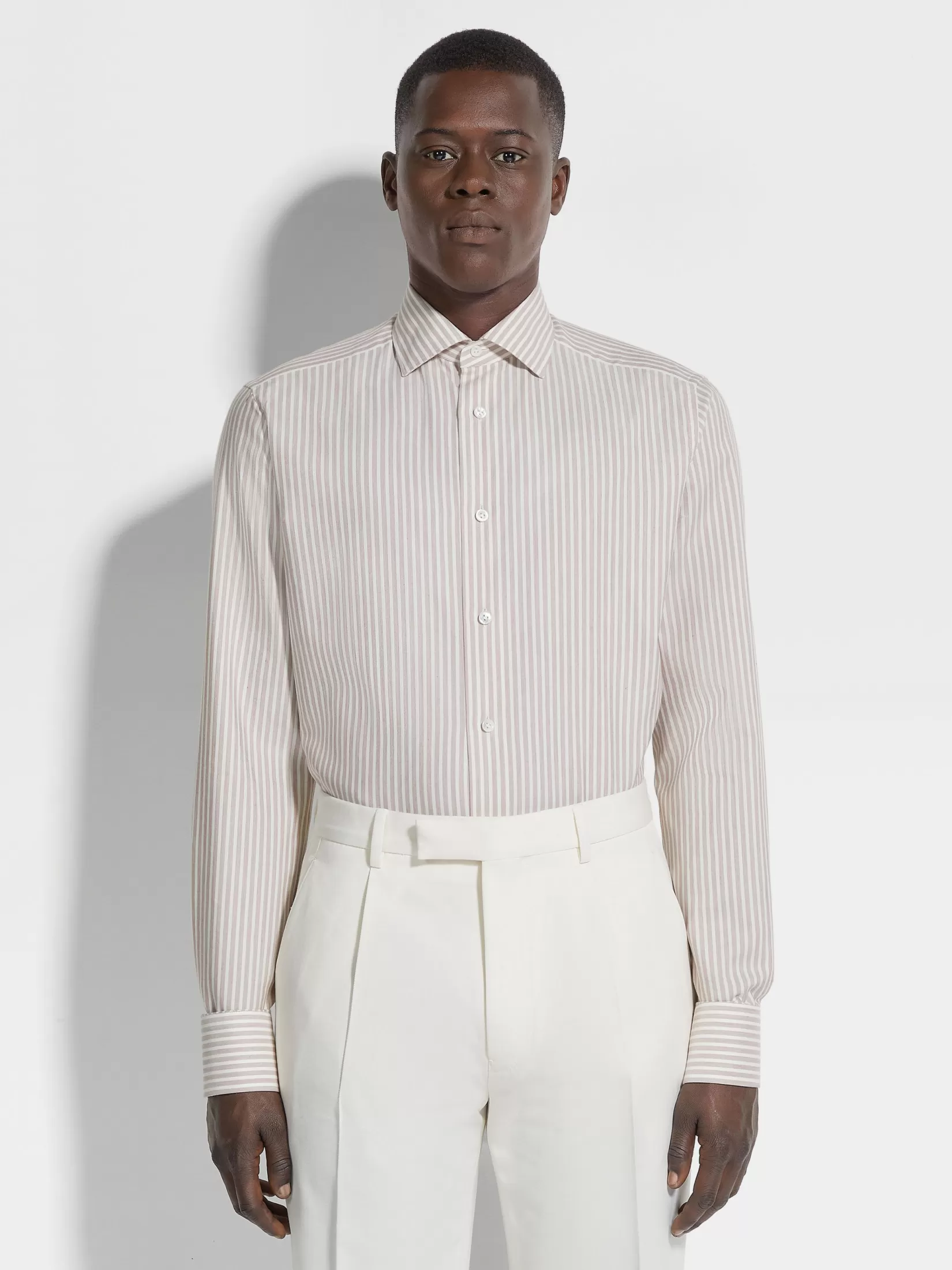 ZEGNA Shirts<White and Dark Purple Macro-striped Silk Cotton and Cashmere Shirt White/DarkPurple