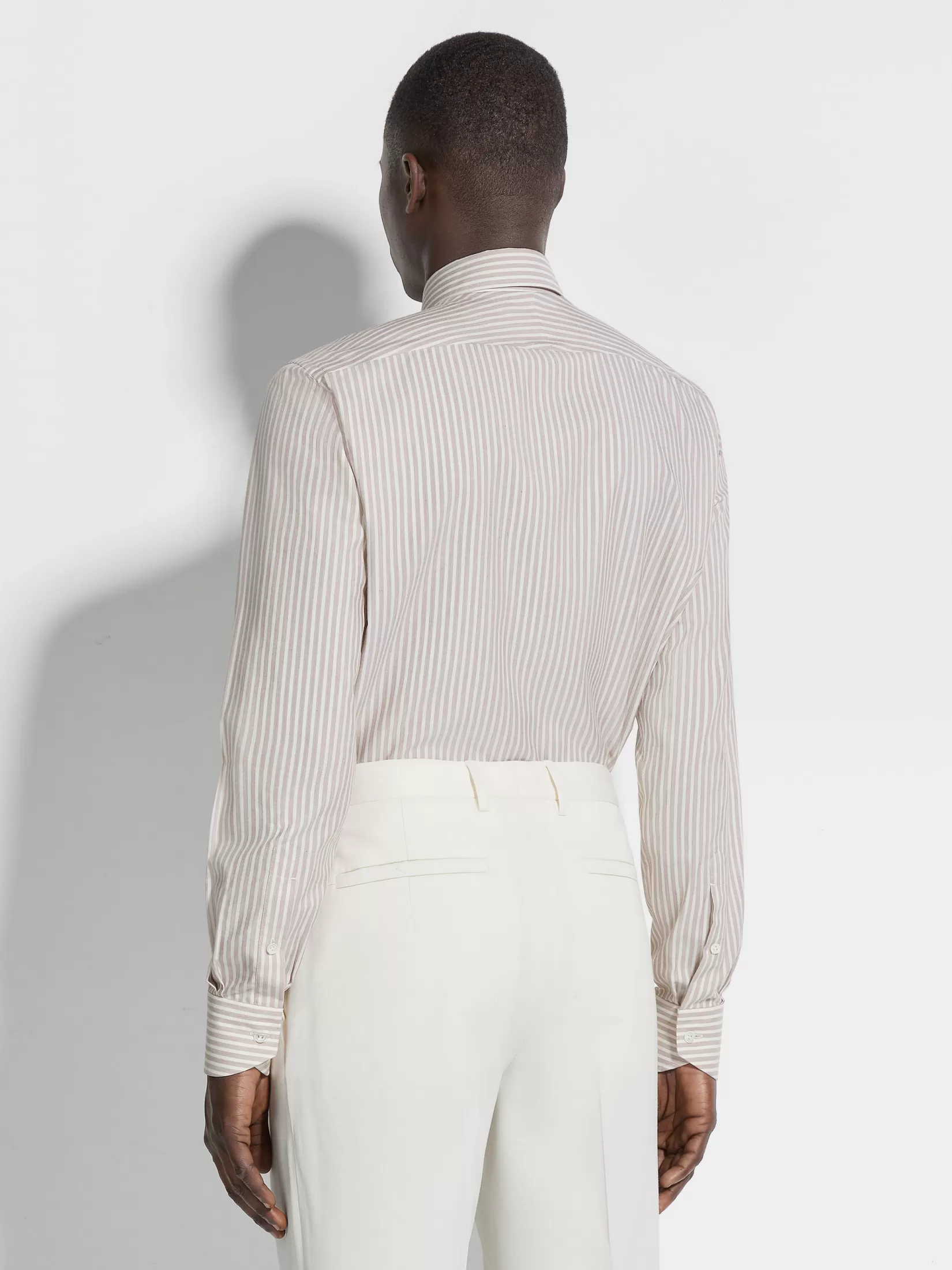 ZEGNA Shirts<White and Dark Purple Macro-striped Silk Cotton and Cashmere Shirt White/DarkPurple
