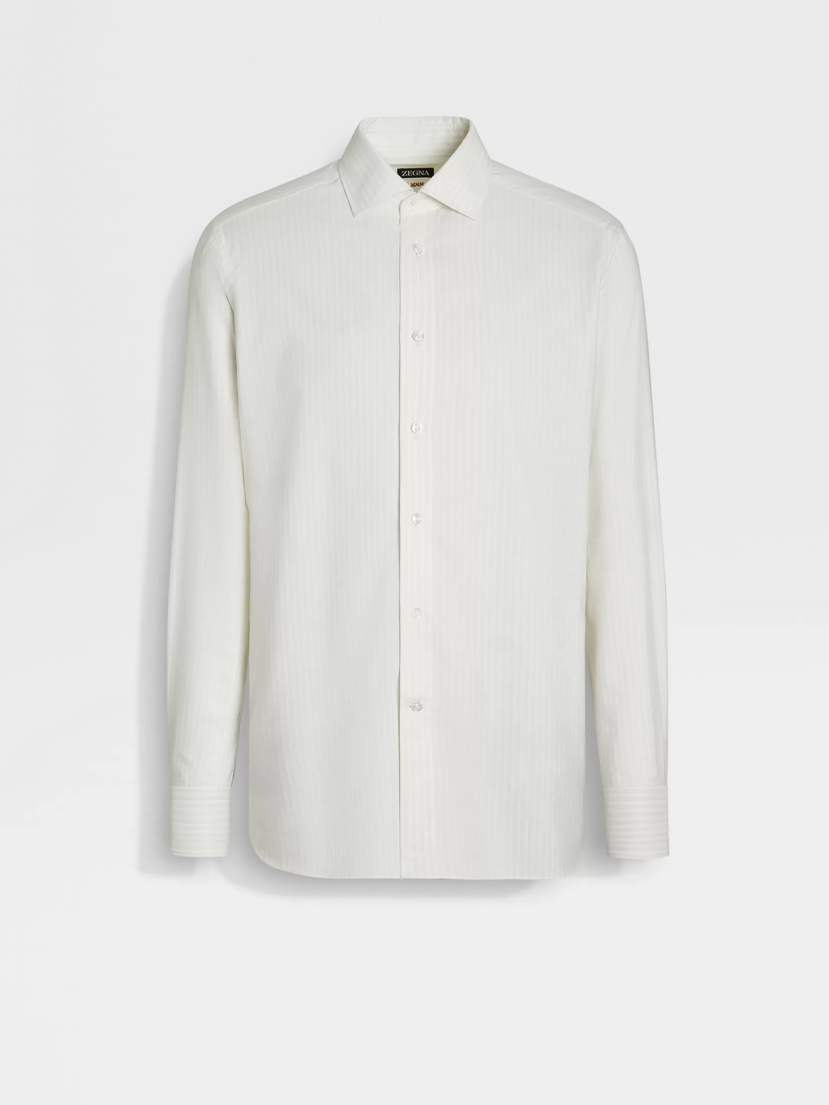 ZEGNA Shirts<White and Light Beige Macro-striped Silk Cotton and Cashmere Shirt White/LightBeige