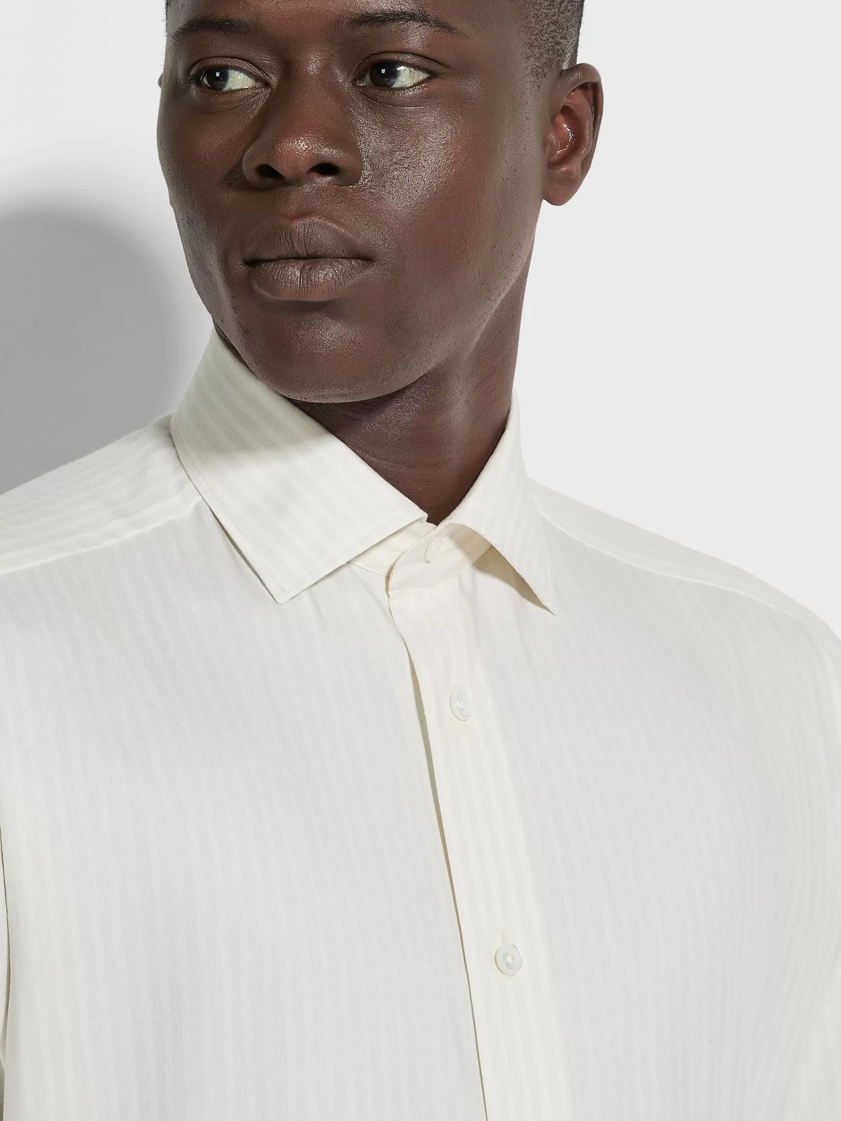 ZEGNA Shirts<White and Light Beige Macro-striped Silk Cotton and Cashmere Shirt White/LightBeige