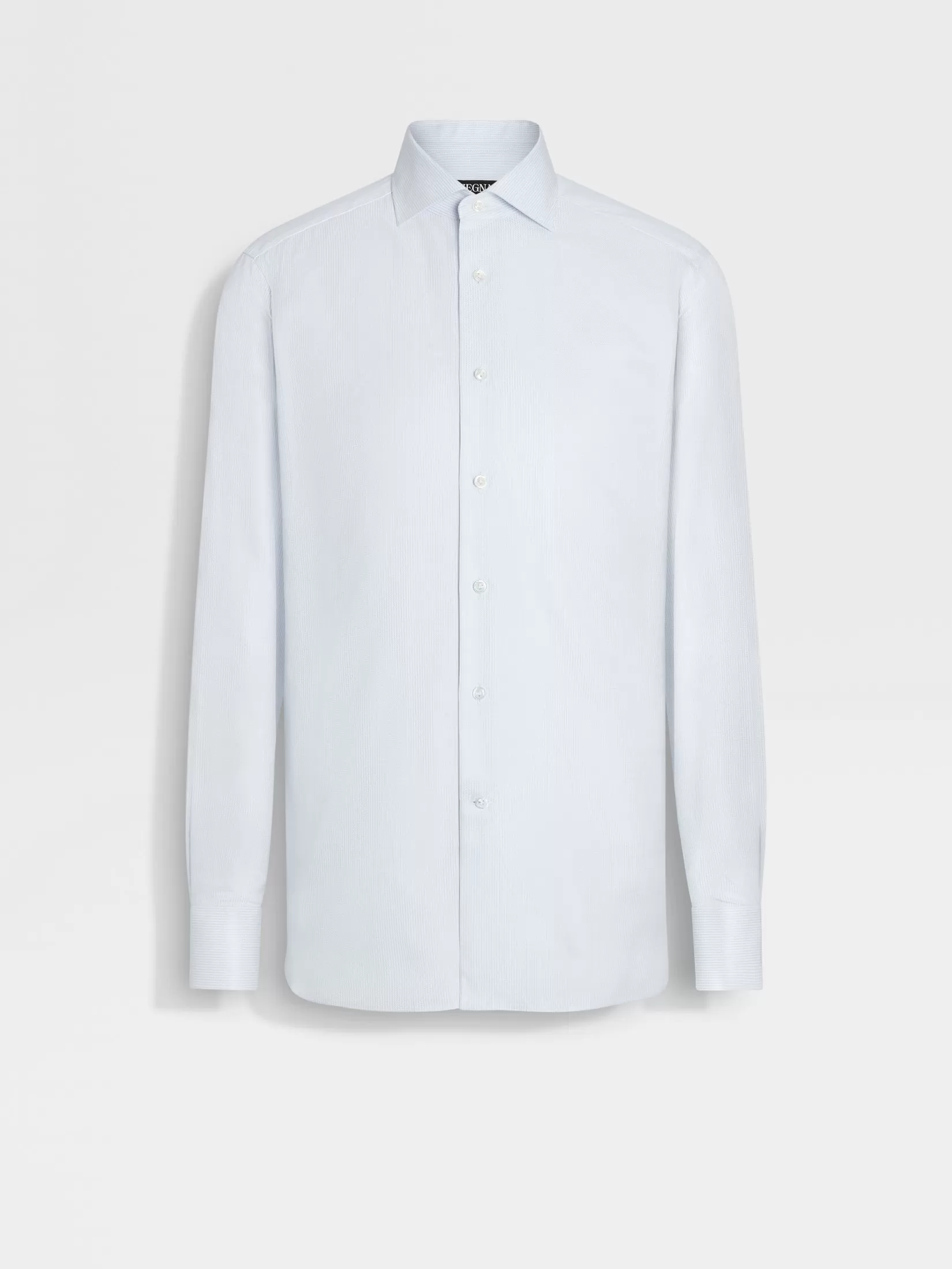 ZEGNA Shirts<White and Light Blue Micro-structured Striped Centoventimila Cotton Shirt White/LightBlue