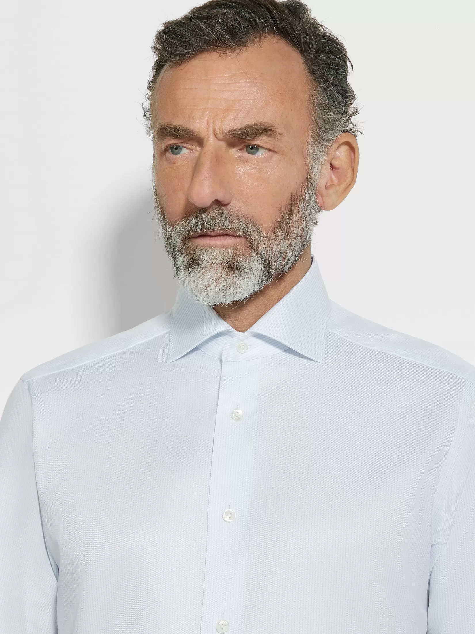 ZEGNA Shirts<White and Light Blue Micro-structured Striped Centoventimila Cotton Shirt White/LightBlue