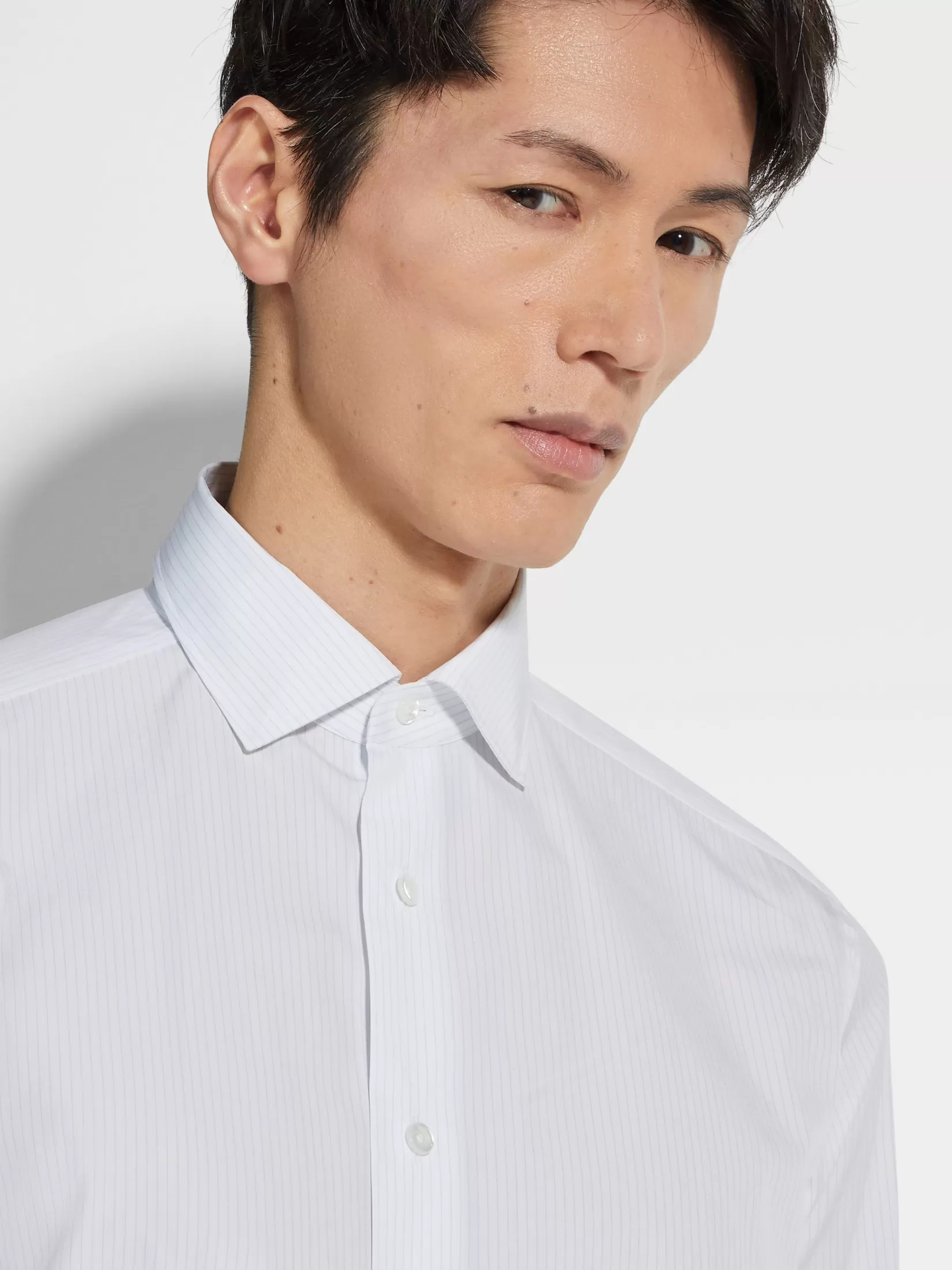 ZEGNA Shirts<White and Light Blue Striped Centoventimila Cotton Shirt White/LightBlue