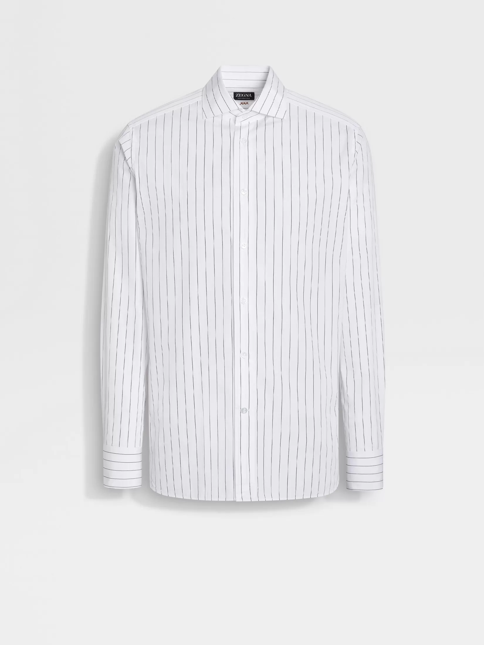 ZEGNA Shirts<White and Navy Blue Macro-striped Centoventimila Cotton Shirt White/NavyBlue