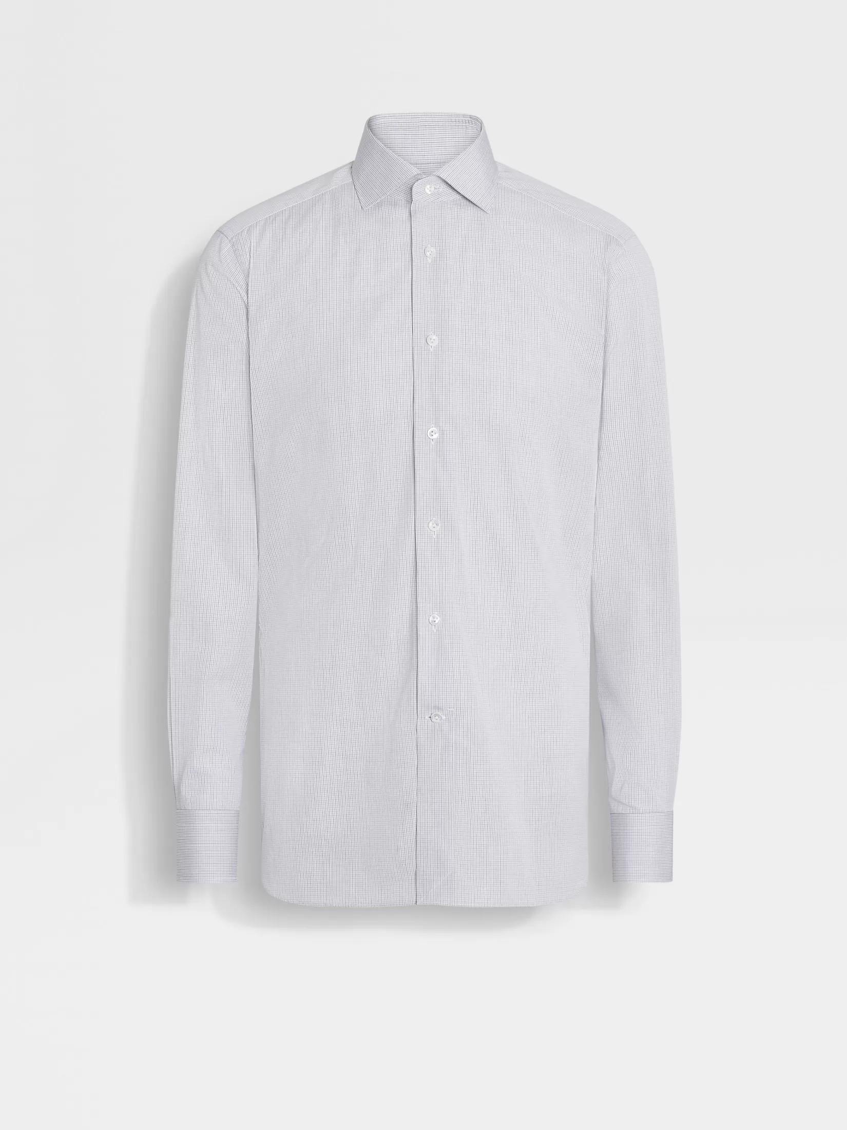 ZEGNA Shirts<White and Navy Blue Micro-checked Centoventimila Cotton Shirt White/NavyBlue