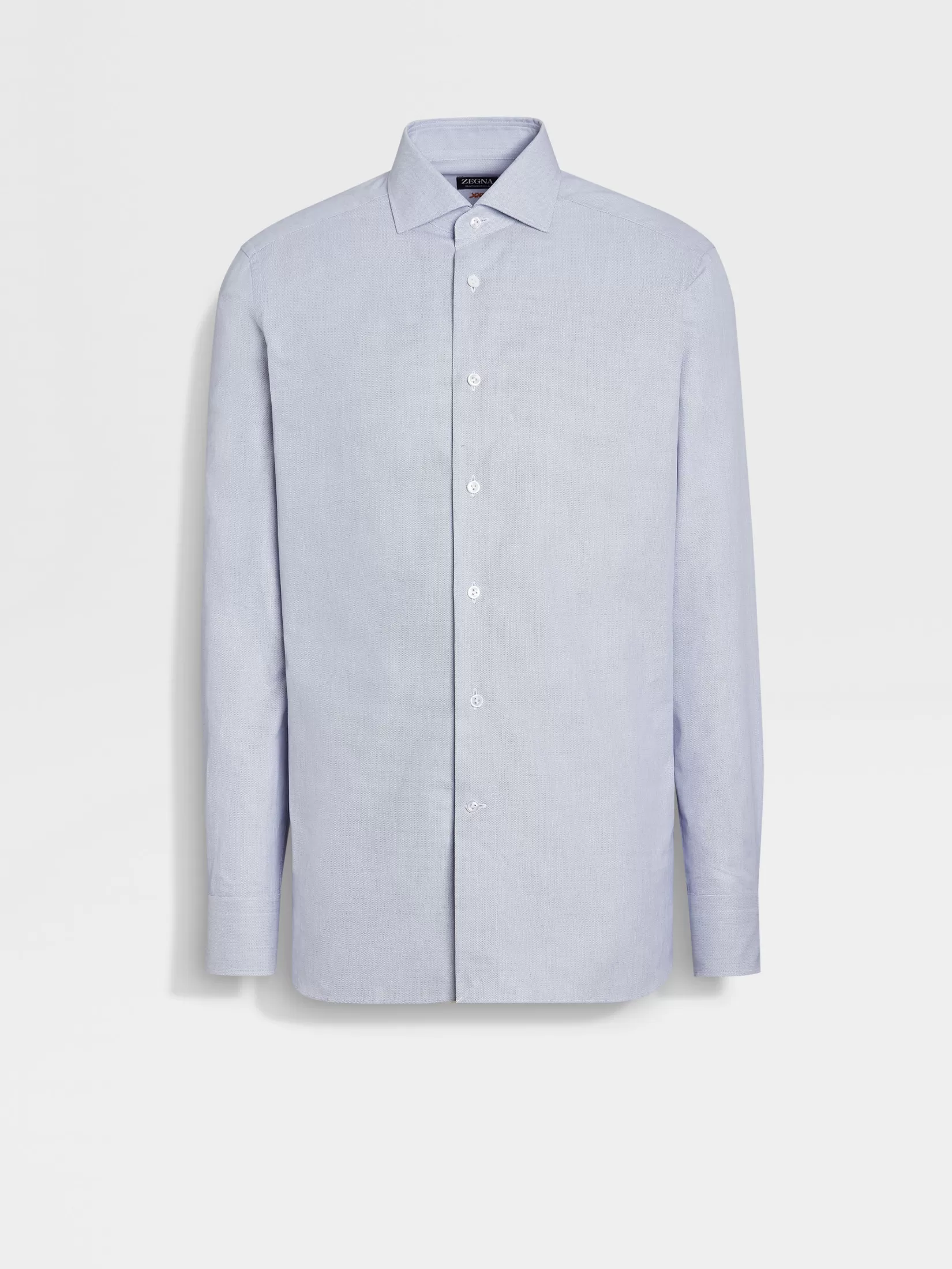 ZEGNA Shirts<White and Navy Blue Micro-structured Centoventimila Cotton Shirt White/NavyBlue