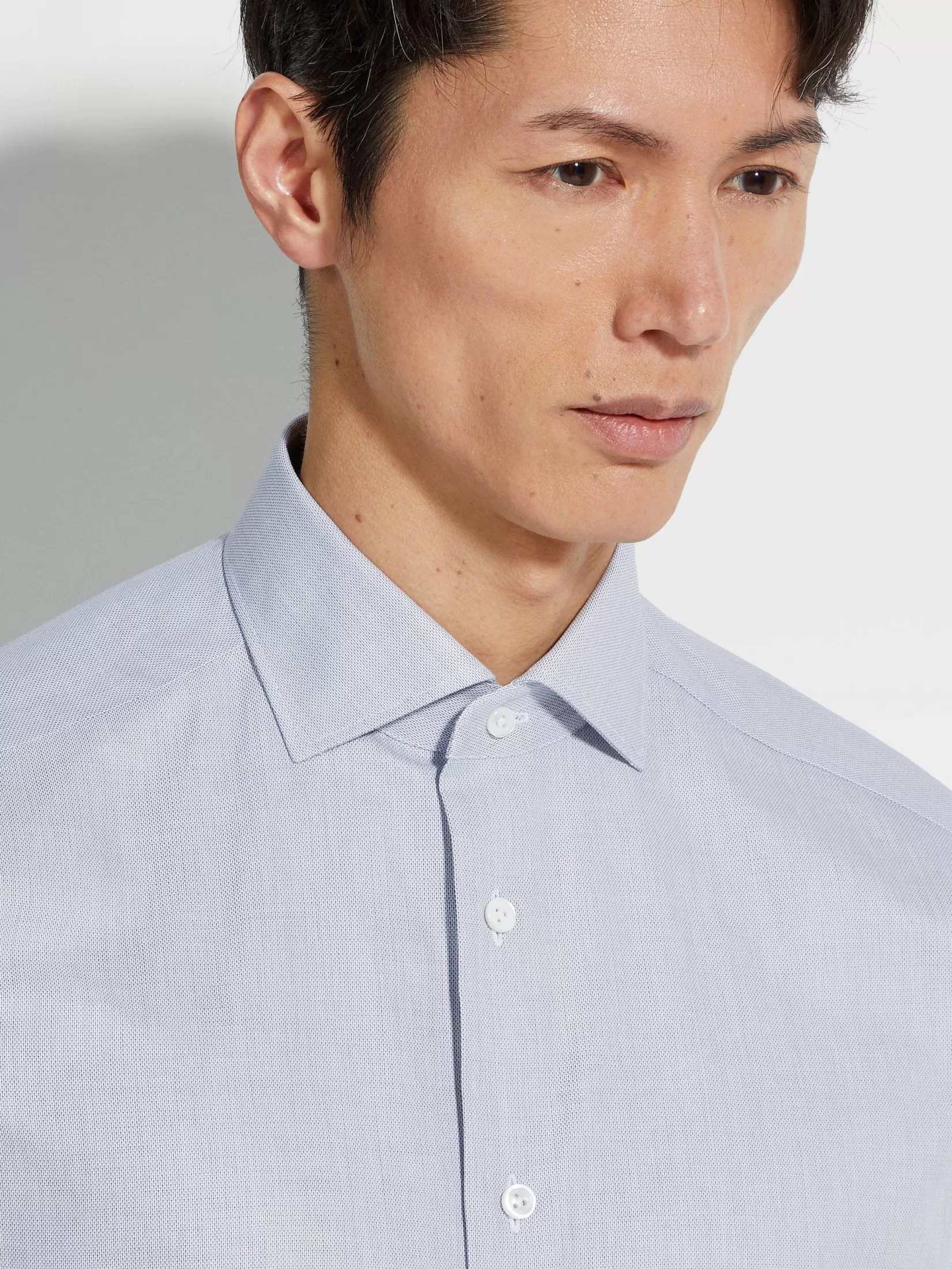 ZEGNA Shirts<White and Navy Blue Micro-structured Centoventimila Cotton Shirt White/NavyBlue