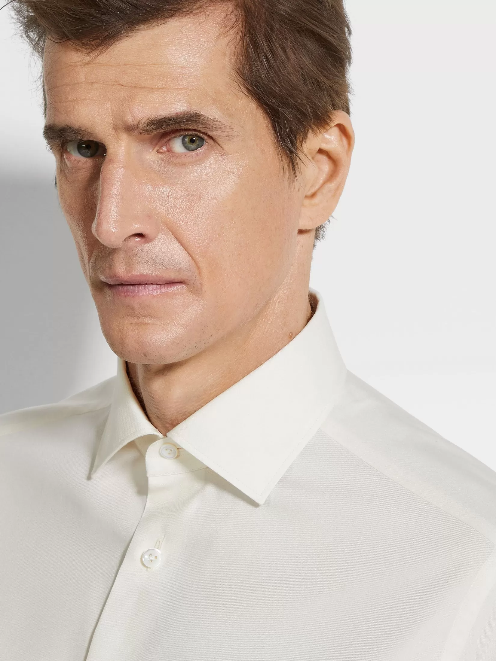 ZEGNA Shirts<Silk Cotton and Cashmere Shirt White